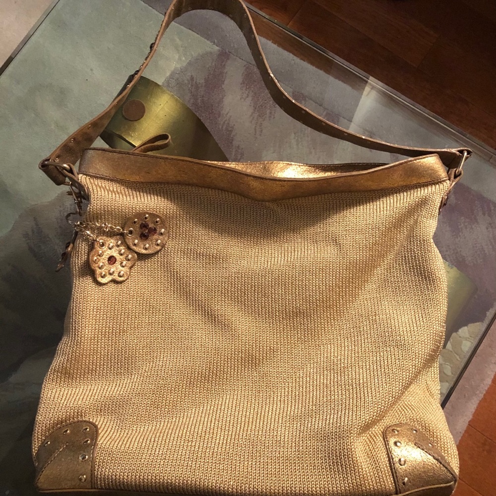 Saks 5th Avenue The Sak purse Sparkling Gold &Silk